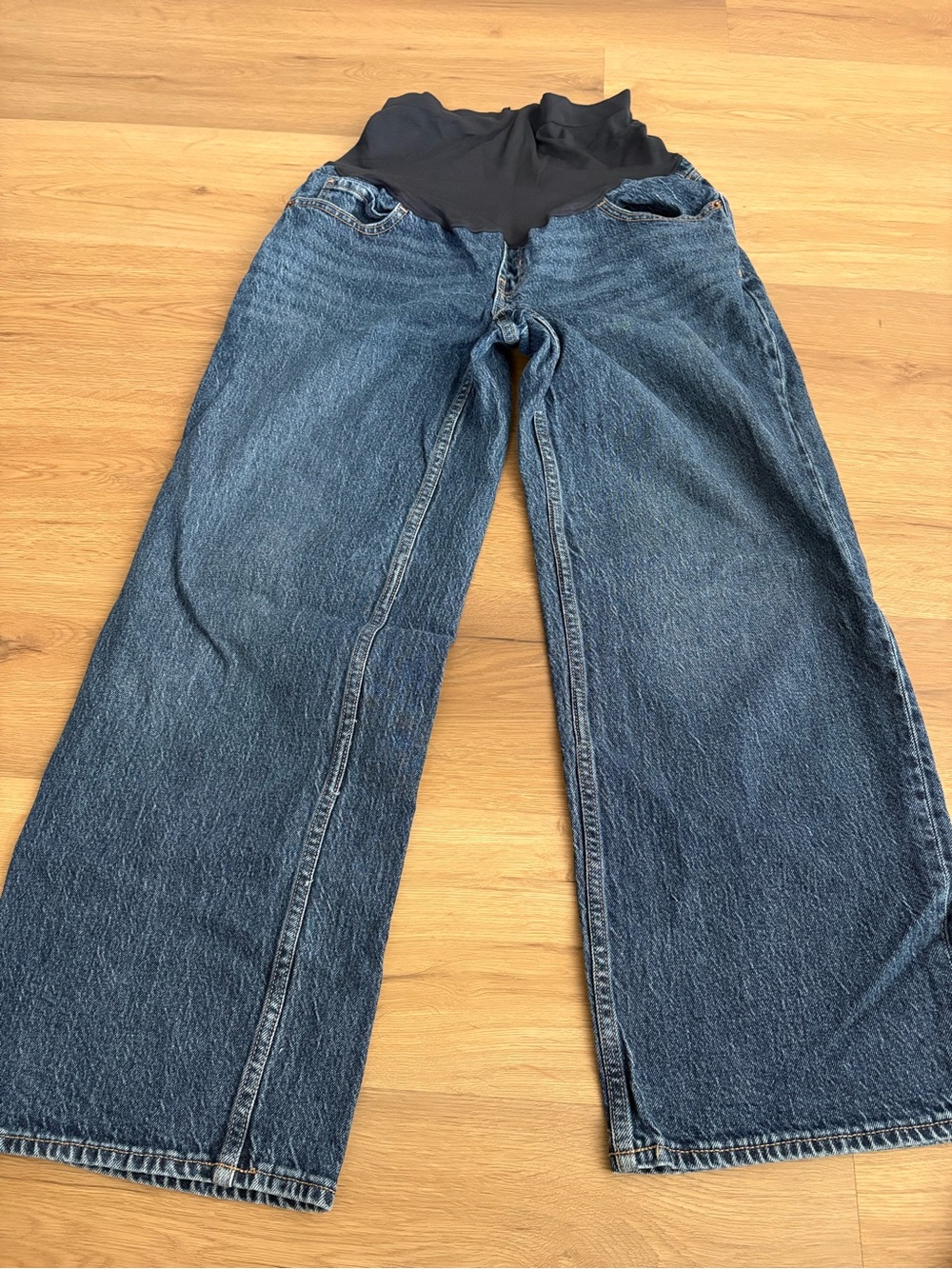 Maternity Wide Leg Dark Blue Stretch-Waist Jeans Old Navy Size 8 Short - Picture 2 of 8